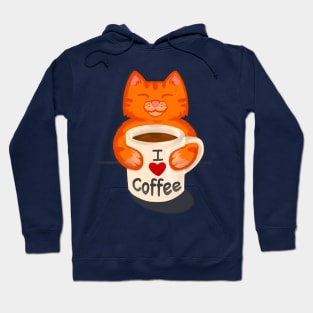 Cat Sipping Coffee I LOVE COFFEE Hoodie